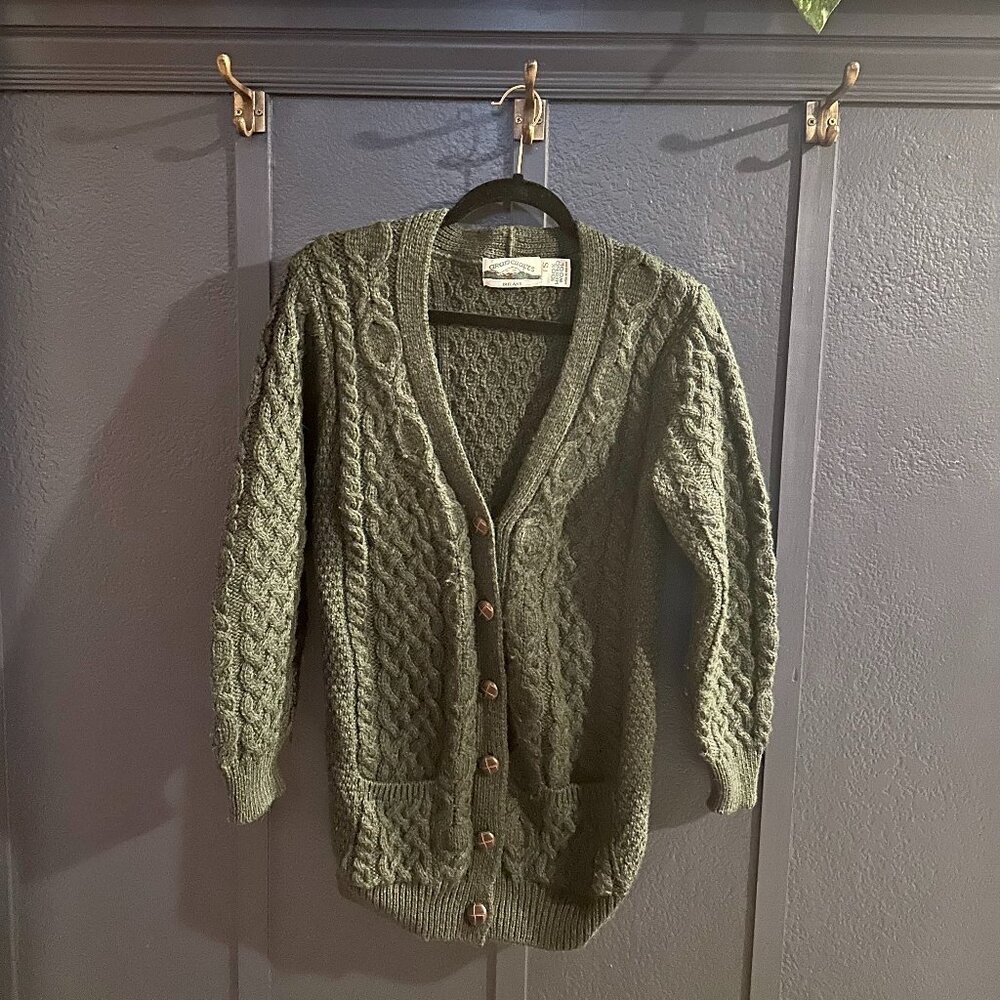 Aran Wool Cardigan Green